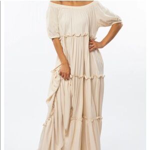 Vici Cream Ruffled Tier Maxi Dress Size Medium